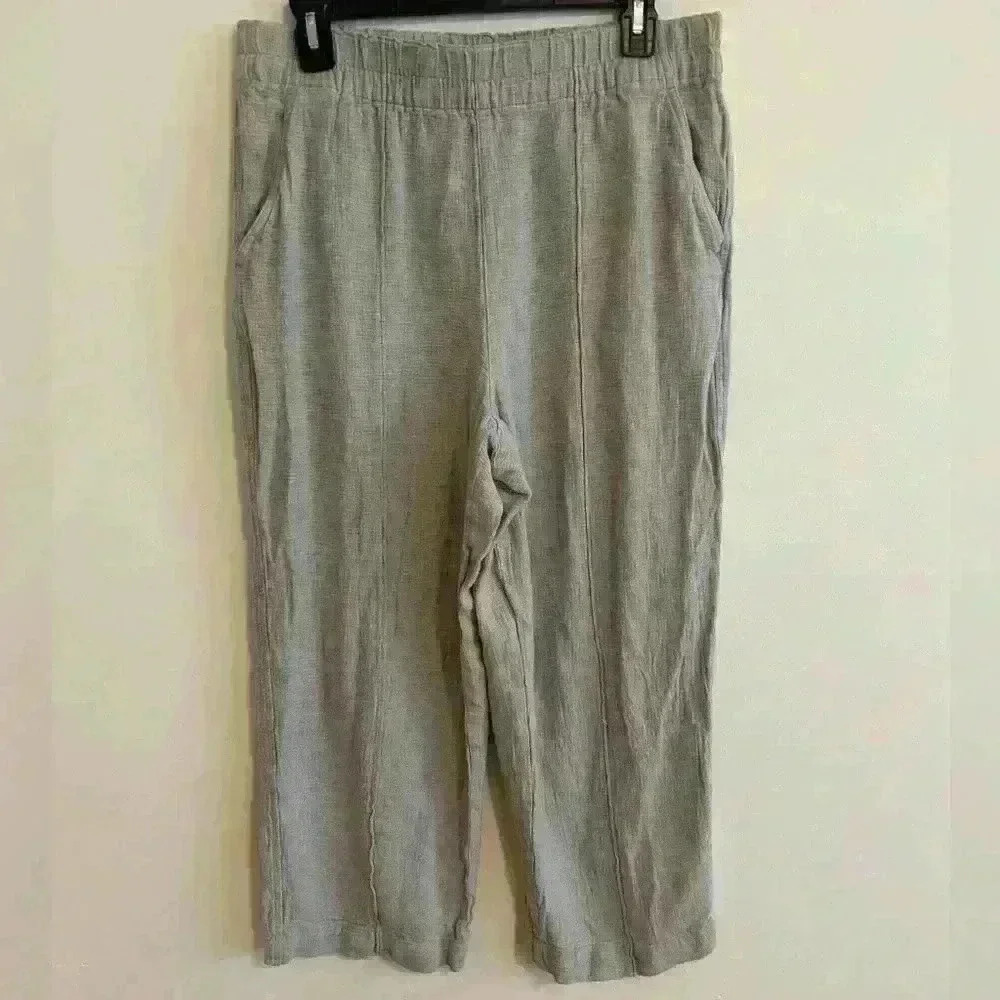 Madewell Size Medium Breezewoven Linen Blend High Rise Crop Pull On Pants